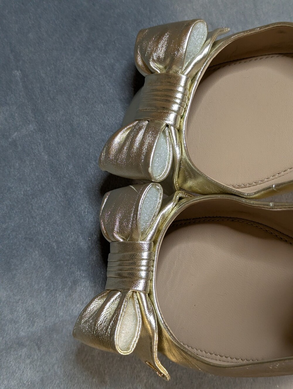 Tory Burch Gold Metallic Devine Bow Ballet Flats Size 7.5/8 - Picture 7 of 11
